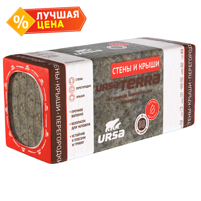 Утеплитель Ursa Terra 36 PN cтены и крыши 100х610х1250